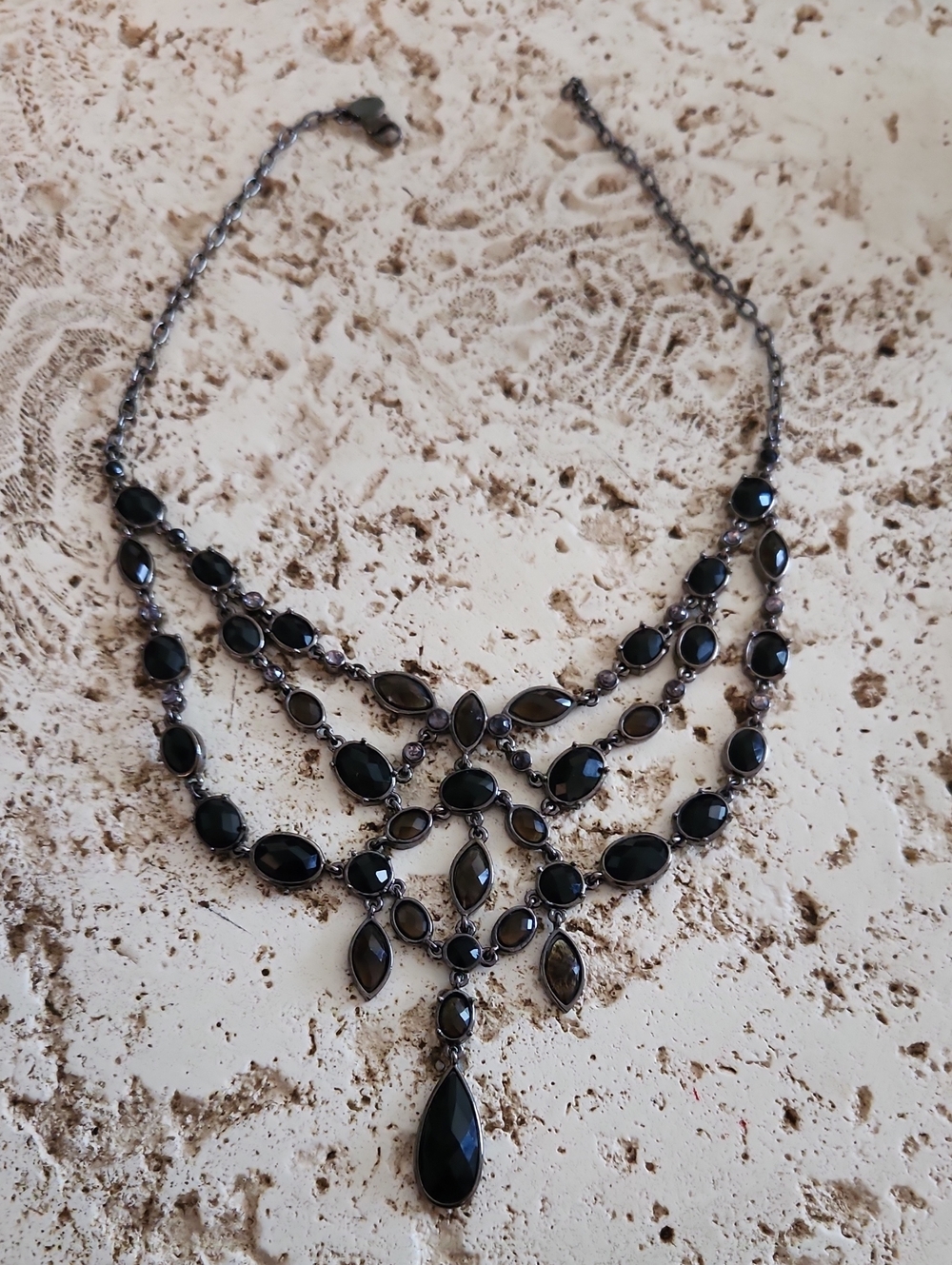 Black Multi-Strand Teardrop Statement Necklace